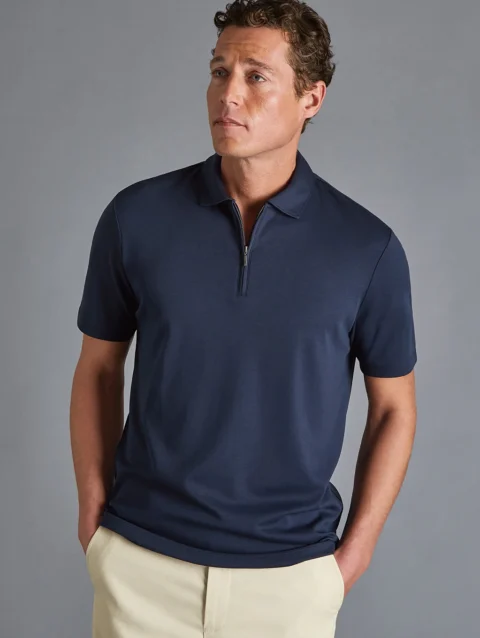 Men's short sleeve zip polo shirt